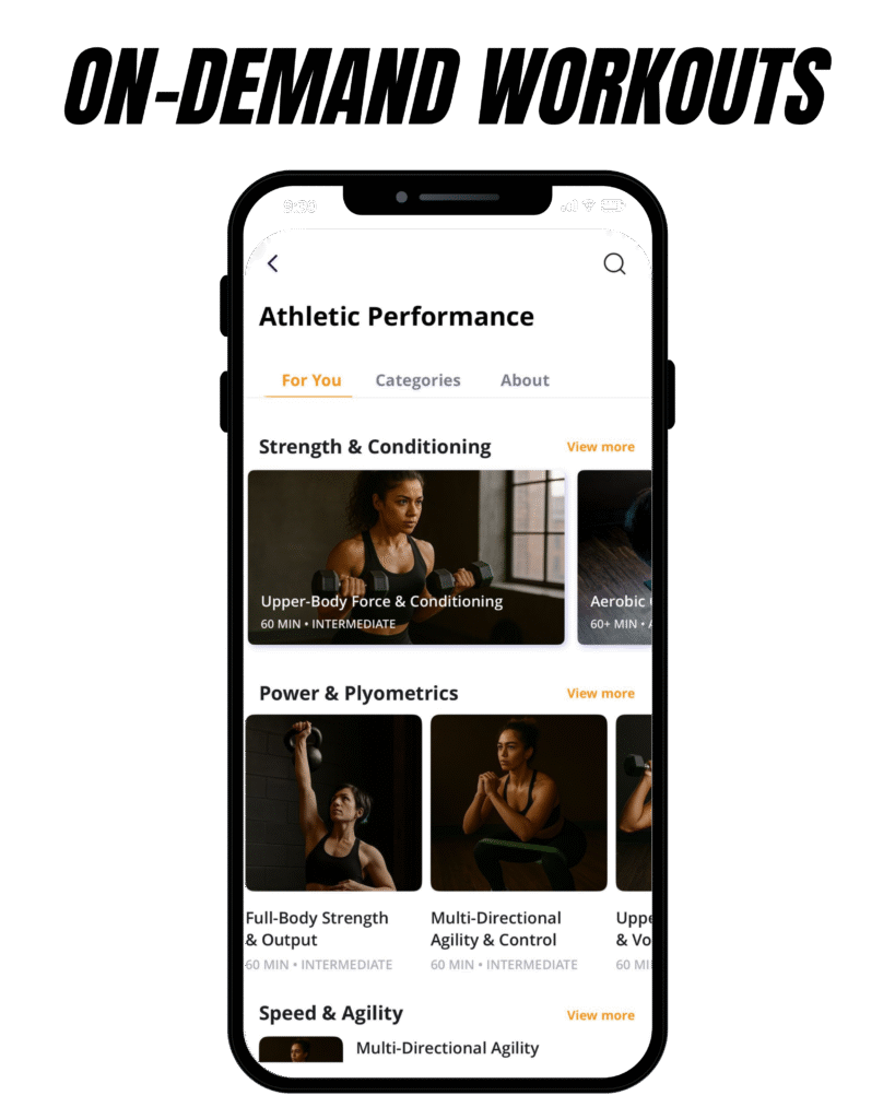 healthshift app on-demand workouts screen showing functional and strength programs