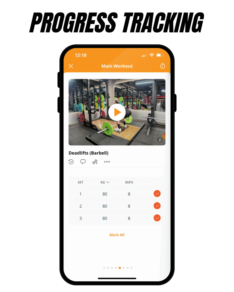 healthshift app progress tracking screen showing workout completion and performance data