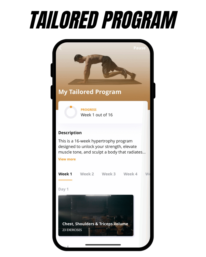 healthshift tailored program screen showing personalised fitness and nutrition plan
