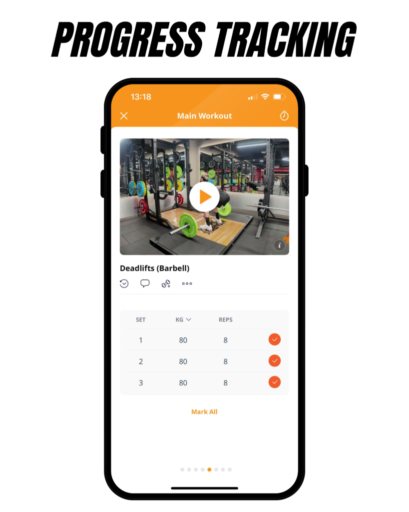 healthshift app progress tracking screen showing workout completion and performance data
