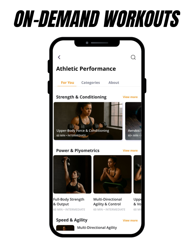 healthshift app on-demand workouts screen showing functional and strength programs